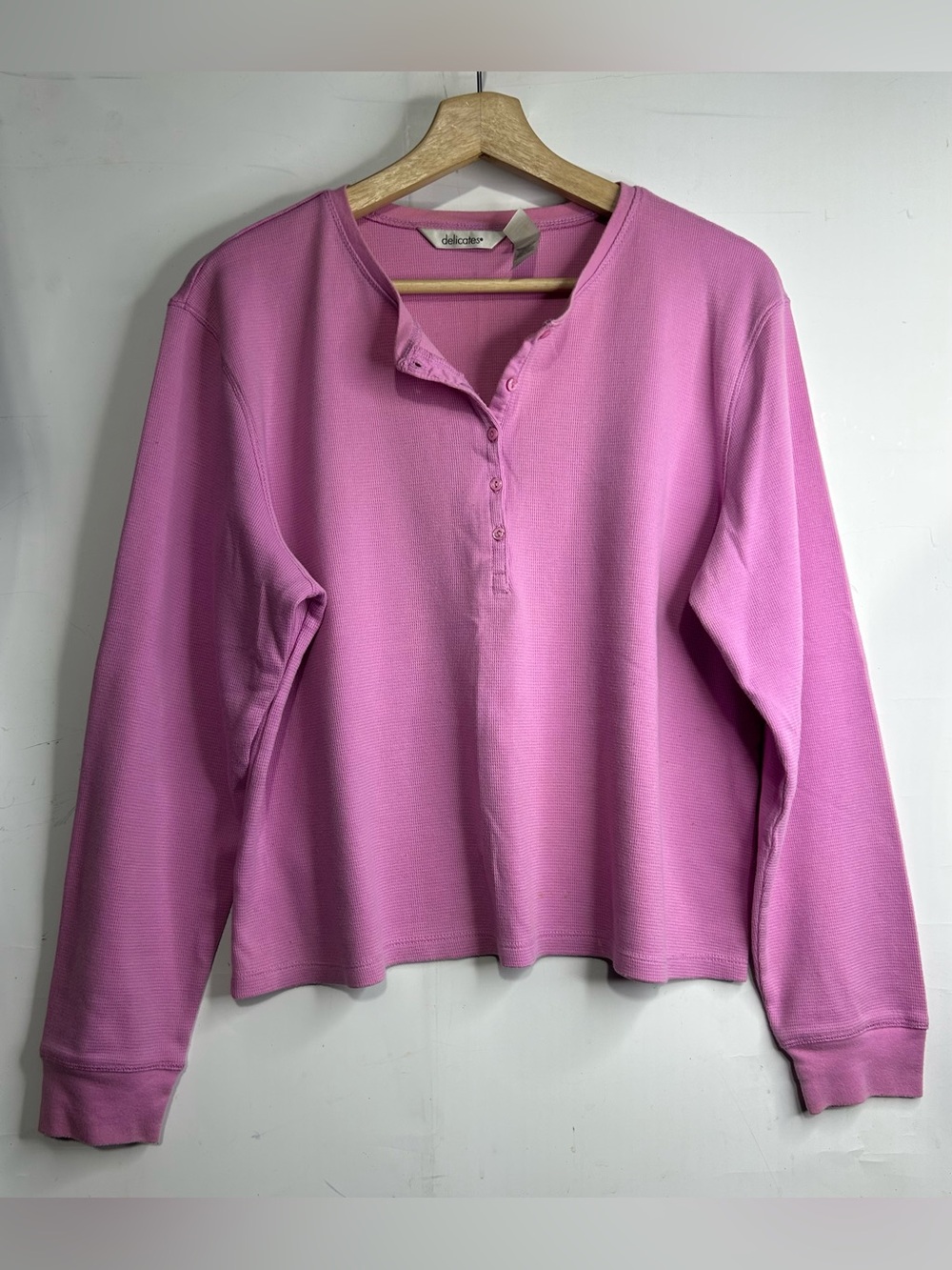 5 for $25🔥Delicates Pink Waffle Knit Long Sleeve Half Button Shirt XL